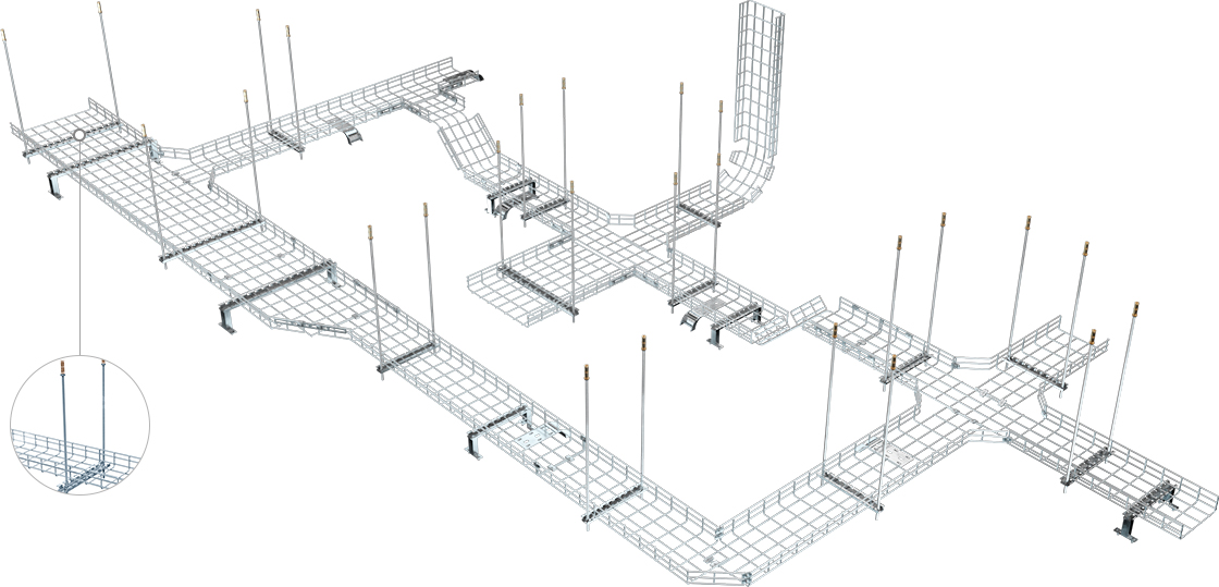 480mm T Trapeze Wire Mesh Cable Tray Ceiling Mounting Kit Fs