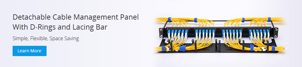 Horizontal cable management panel with D-ring and lacing bar