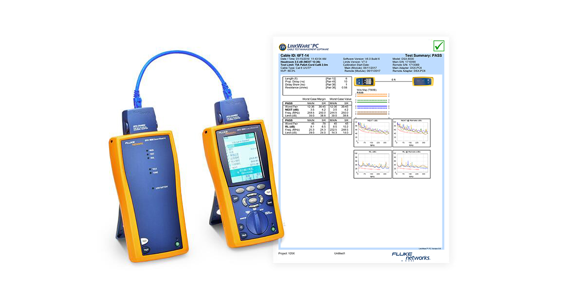 FS cable cat6 Fluke patch cord testing report