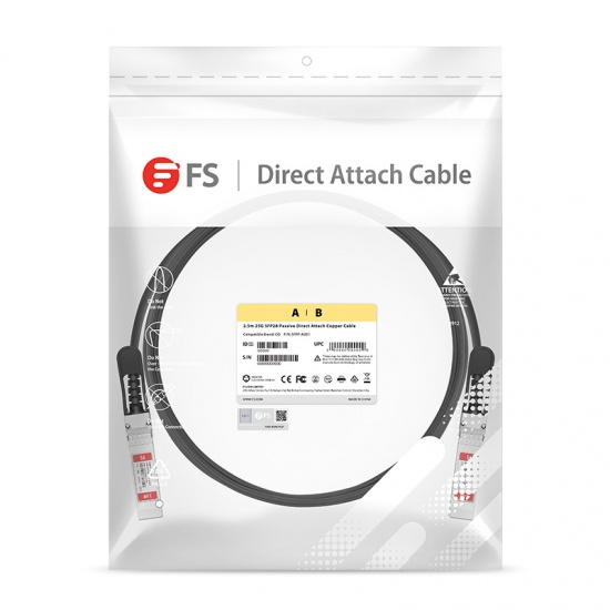 2.5m (8ft) 25G SFP28 Passive Direct Attach Copper Twinax Cable for FS Switches