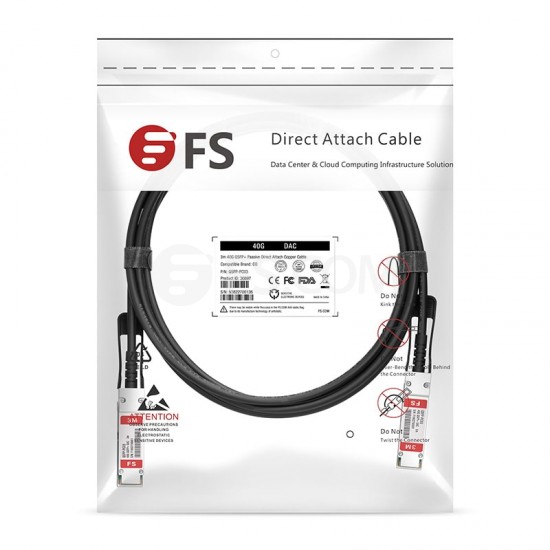 1,5m (5ft) Câble à Attache Directe en Cuivre Passif QSFP+ 40G pour Commutateurs de FS