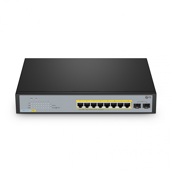 S2800S-8T2F-P, switch Gigabit Ethernet capa 2+ PoE+ de 8 puertos @65W, con 2 enlaces ascendentes SFP de 1Gb, sin ventilador