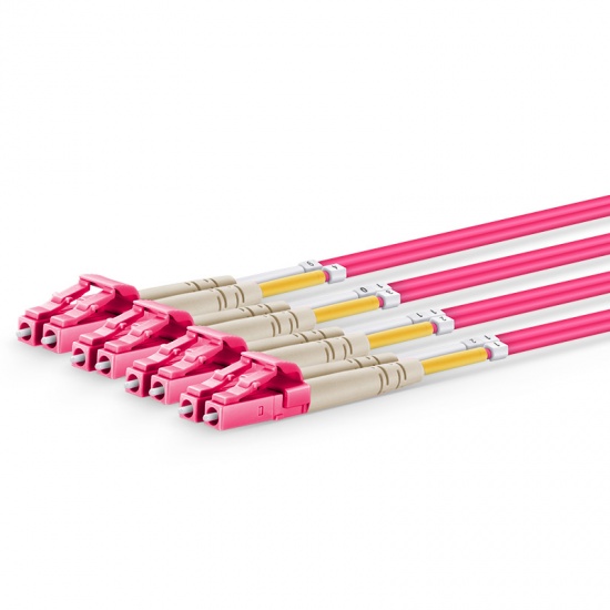 5m (16ft) MTP® Female to 4 LC UPC Duplex 8 Fibers Type B Plenum (OFNP) OM4 50/125 Multimode Elite Breakout Cable (Color-coded), Magenta
