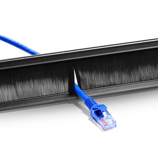 1U Horizontal Cable Panel with Brush Seal Strip, Pass-Through, Steel Frame, for 19" EIA