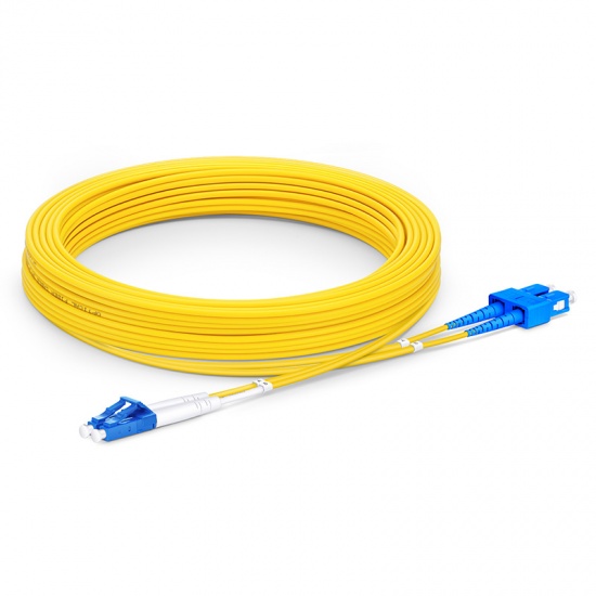 20m (66ft) LC UPC to SC UPC Duplex OS2 Single Mode PVC (OFNR) 2.0mm Fiber Optic Patch Cable