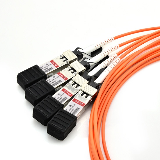 Brocade 40G-QSFP-4SFP-AOC-3001 kompatibles 40G QSFP+ auf 4x10G SFP+ Breakout Aktives Optisches Kabel (AOC), 30m (98ft)
