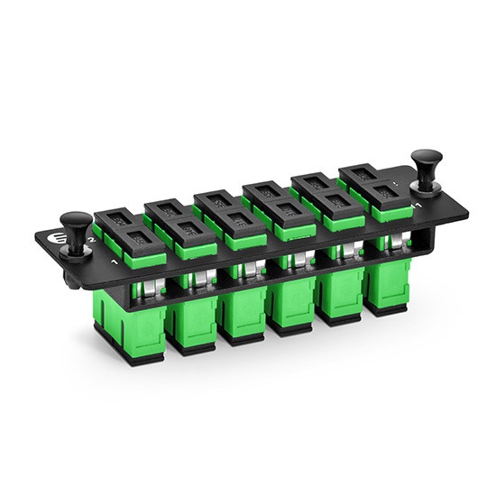 FHD Fiber Adapter Panel, 12 Fibers OS2 Single Mode, 6 x SC APC Duplex (Green) Adapter, Ceramic Sleeve