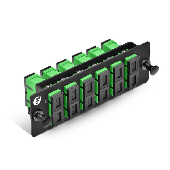 FHD Fiber Adapter Panel, 12 Fibers OS2 Single Mode, 6 x SC APC Duplex (Green) Adapter, Ceramic Sleeve
