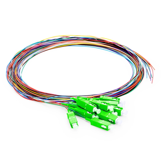 2m (7ft) SC APC 12 Fibers OS2 Single Mode Unjacketed Color-Coded Fiber Optic Pigtail