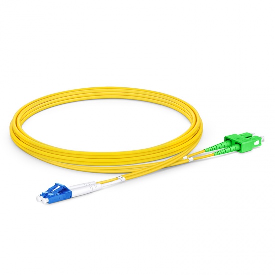 2m (7ft) LC UPC to SC APC Duplex OS2 Single Mode PVC (OFNR) 2.0mm Fiber Optic Patch Cable