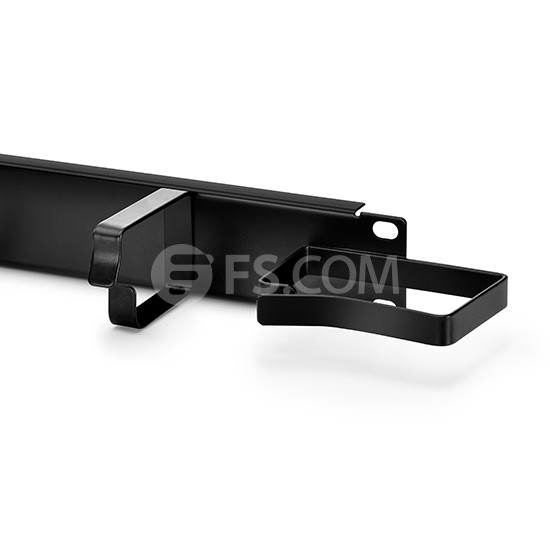 1U Horizontal Cable Manager with 4 D-Rings-and 2 Vertical Side Rings, Steel, Single Sided, for 19" EIA