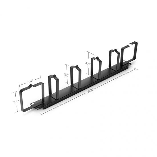 1U Horizontal Cable Manager with 4 D-Rings-and 2 Vertical Side Rings, Steel, Single Sided, for 19" EIA
