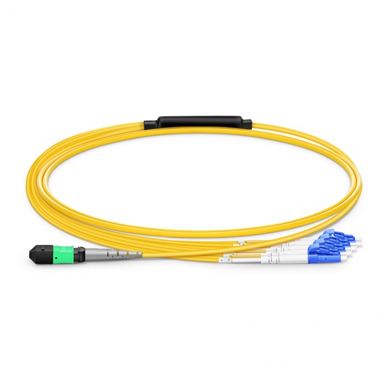 Cable breakout MTP® elite hembra a 4 LC UPC dúplex 8 fibras tipo B, OS2 9/125 monomodo, plenum (OFNP), amarillo, 1m (3ft)