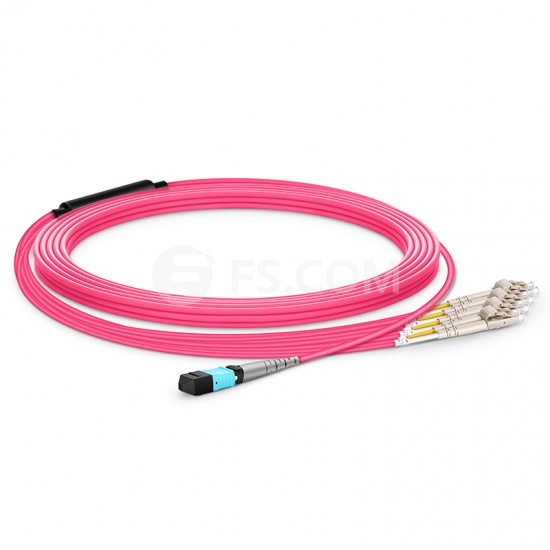 10m (33ft) MTP® Female to 4 LC UPC Duplex 8 Fibers Type B Plenum (OFNP) OM4 50/125 Multimode Elite Breakout Cable, Magenta