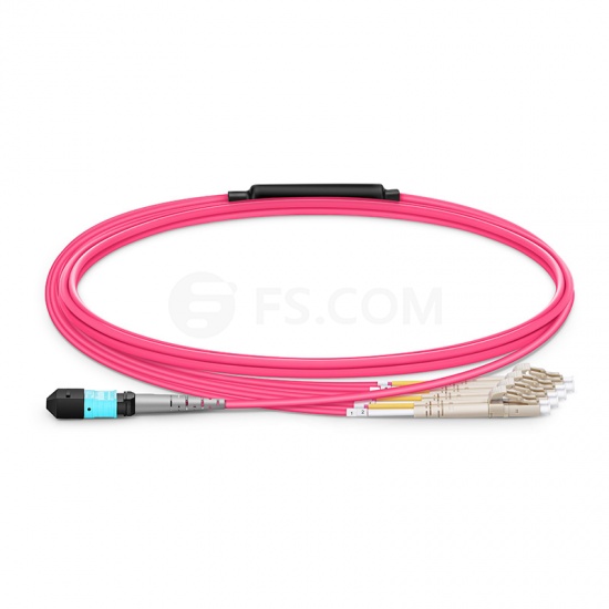 2m (7ft) MTP® Female to 4 LC UPC Duplex 8 Fibers Type B Plenum (OFNP) OM4 50/125 Multimode Elite Breakout Cable, Magenta
