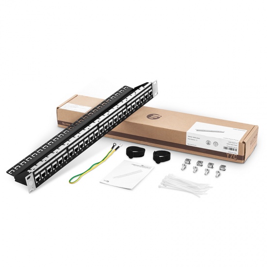 Cat5e Coupler Patch Panel, 24-Port, 1RU, Cable Management Bar Included