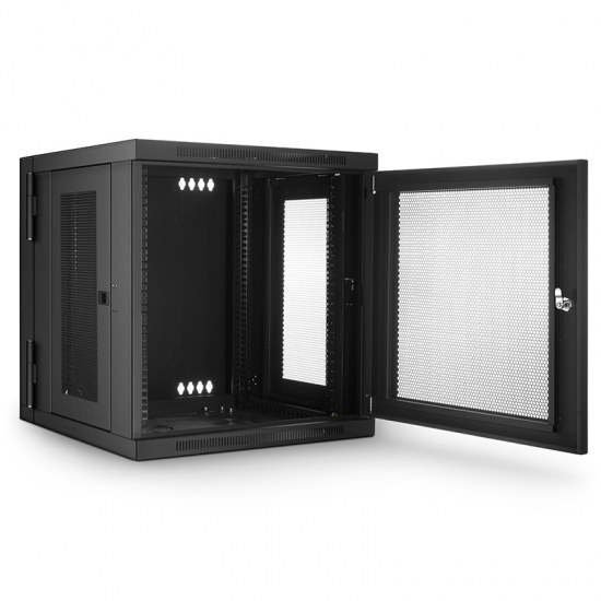 12U GV600-Series 19" 4-Post Wall Mount Cabinet with Vented Front Door, Hinged Back