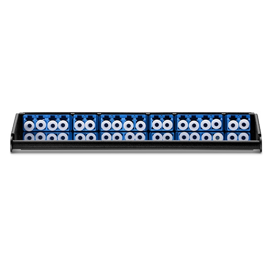 FHZ 3 x MTP®-12 Cassette, 36 Fibers OS2 Singlemode, Universal Polarity, 3 x 12F MTP® to 6 x LC Duplex and 6 x LC Quad (Blue), 0.35dB max
