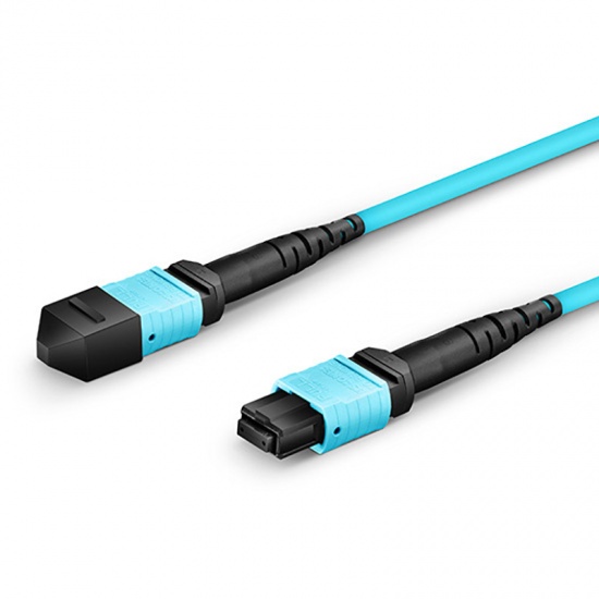 Customized Length MTP® Female 12 Fibers Type A Plenum (OFNP) OM3 50/125 Multimode Elite Trunk Cable (Color-coded), Aqua