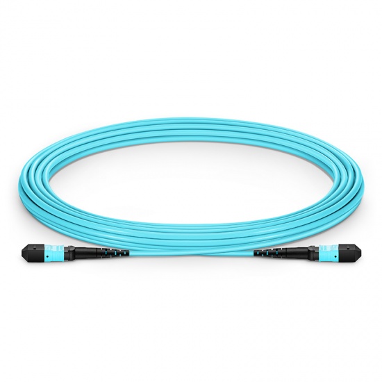 Customized Length MTP® Female 12 Fibers Type A Plenum (OFNP) OM3 50/125 Multimode Elite Trunk Cable (Color-coded), Aqua