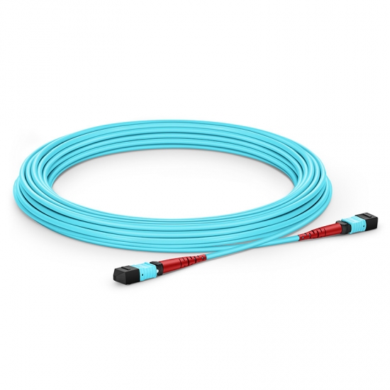 Customized Length MTP® Female 24 Fibers Type A LSZH OM3 50/125 Multimode Elite Trunk Cable, Aqua