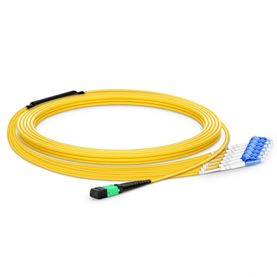 Customized Length MTP® Female to 6 LC 12 Fibers Type B LSZH OS2 9/125 Single Mode Breakout Cable, Yellow