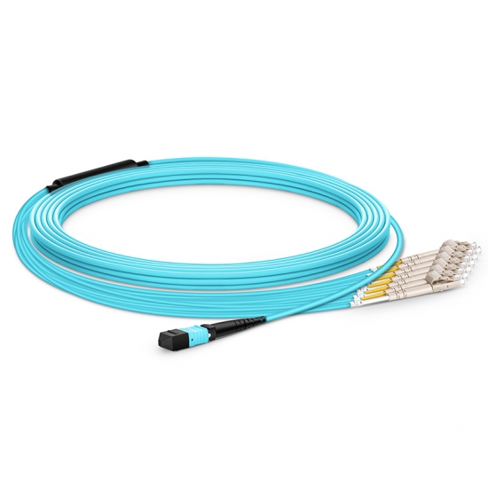 Customized Length MTP® Female to 6 LC 12 Fibers Type A LSZH OM3 50/125 Multimode Elite Breakout Cable, Aqua