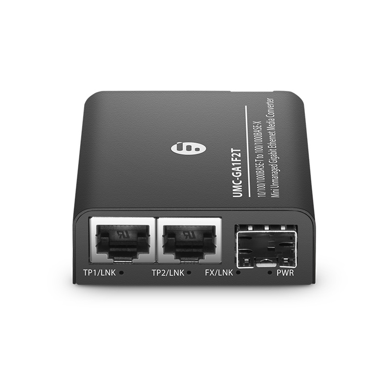 Mini Unmanaged Gigabit Ethernet Medienkonverter, 2x 10/100/1000Base-T RJ45 auf 1x 1000Base-X SFP Steckplatz, Britisher Stecker