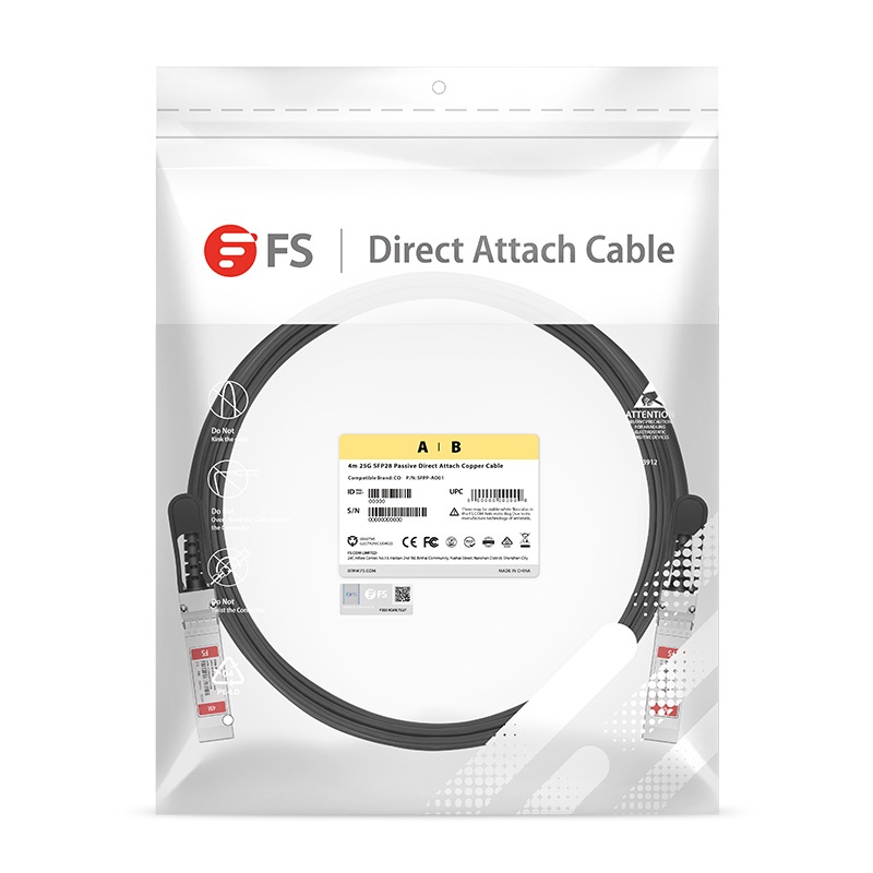 4m (13ft) 25G SFP28 Passive Direct Attach Copper Twinax Cable for FS Switches