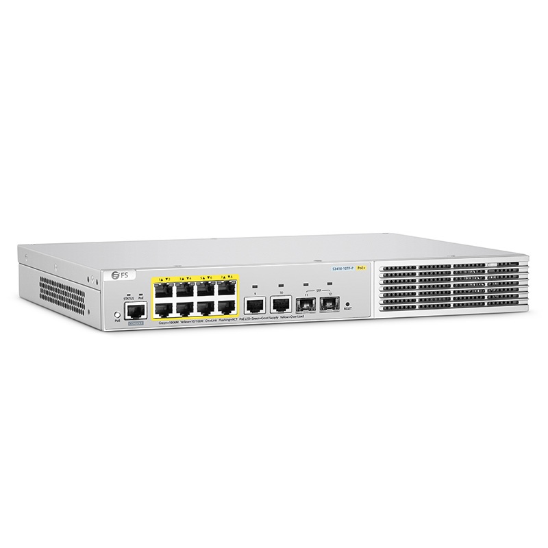 S3410-10TF-P, 10-Port Gigabit Ethernet L2+ PoE+ Switch, 8 x PoE+ Ports @125W, with 2 x 1Gb SFP Uplinks, Broadcom Chip, Fanless