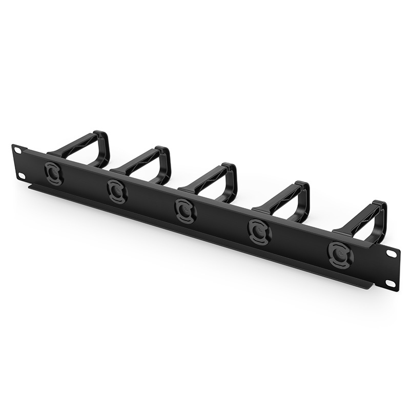 1U Horizontal Cable Manager, Steel Frame with 5 Detachable PC Plastic D-rings, Single Sided, for 19" EIA