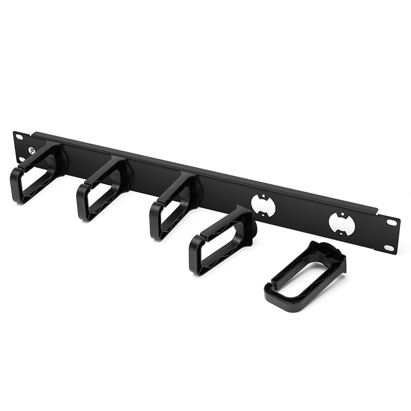 1U Horizontal Cable Manager, Steel Frame with 5 Detachable PC Plastic D-rings, Single Sided, for 19" EIA