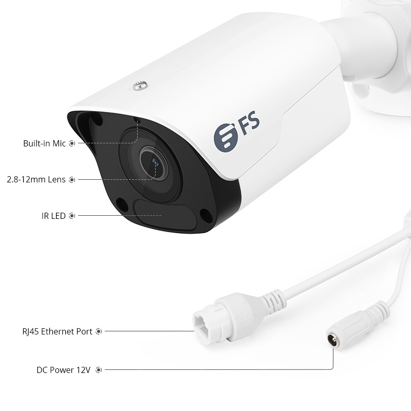 IPC201-2M-B - Full HD 2MP Bullet-Netzwerkkamera mit integriertem Mikrofon, 98ft Nachtsicht, IP67 Weatherproof, Smart Behavior Detection, Outdoor/Indoor PoE IP Kamera mit festem 2,8mm Objektiv