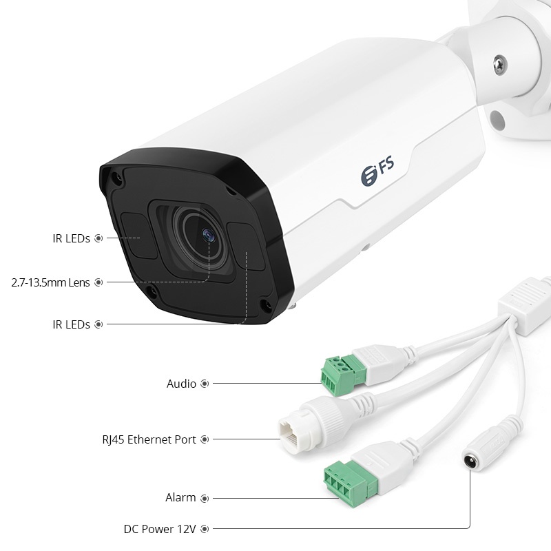IPC305-5M-B, Super HD 5MP Bullet Network Camera, 164ft Night Vision, IP67 Weatherproof & IK10 Vandal Resistant, Smart Behavior Detection, Outdoor/Indoor PoE IP Camera with Varifocal 2.7-13.5mm Lens