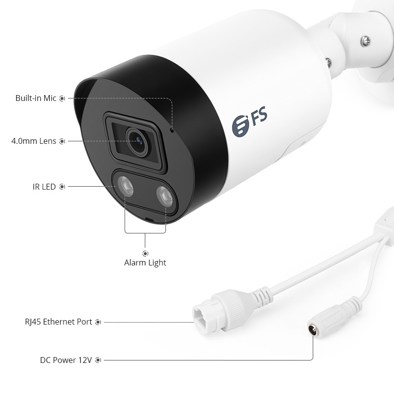 IPC301-8M-B, Ultra HD 8MP Bullet Network Camera with Built-in Mic & Speaker, 98ft Night Vision, IP67 Weatherproof, Smart Behavior Detection, Outdoor/Indoor PoE IP Camera with Fixed 4.0mm Lens