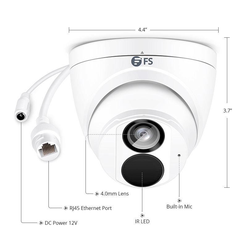 IPC301-8M-T, Ultra HD 8MP Turret Network Camera with Built-in Mic, 98ft Night Vision, IP67 Weatherproof, Smart Behavior Detection, Outdoor/Indoor PoE IP Camera with Fixed 4.0mm Lens