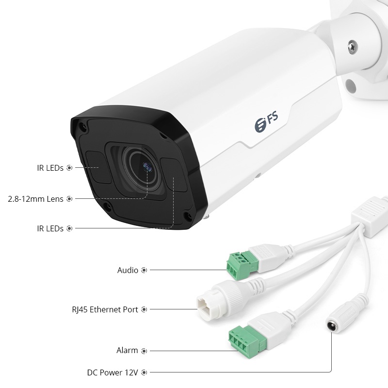 IPC304-8M-B Ultra HD 8MP バレットネットワークカメラ(164ft暗視 IP67耐候性 & IK10耐衝撃性 スマート行動検出 屋外/屋内 PoE IPカメラ 電動バリフォーカル2.8-12mmレンズ搭載）
