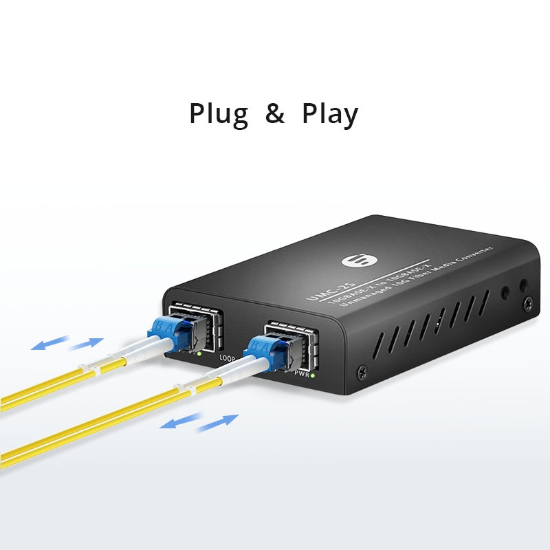 Mini Unmanaged 1x 10GBase-X to 1x 10GBase-X 2SFP+ Slots 10Gigabit Fiber Media Converter, American Plug Standard