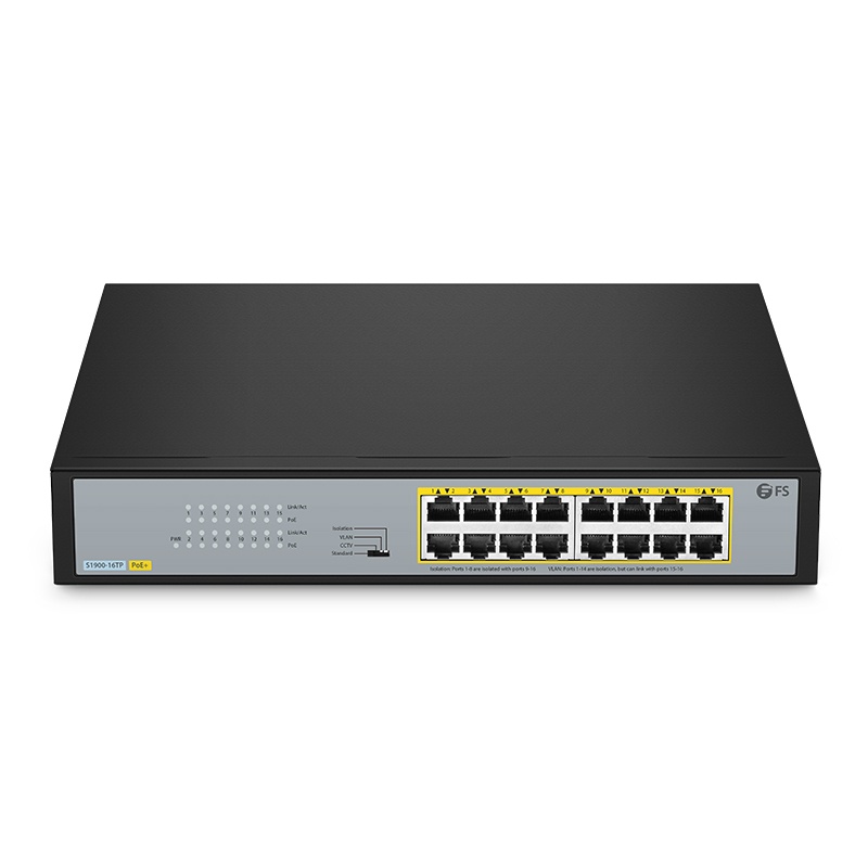 S1900-16TP, 16-Port Gigabit Ethernet L2 Unmanaged PoE+ Switch, 16 x PoE+ Ports@135W, Metal, Fanless, Desktop/Rackmount
