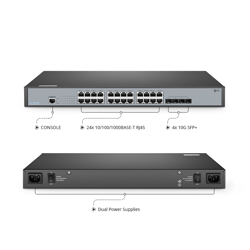 S3900-24T4S-R, 24-Port Gigabit Ethernet L2+ Switch, 24 x Gigabit RJ45, with 4 x 10Gb SFP+ Uplinks, Stackable Switch, Fanless