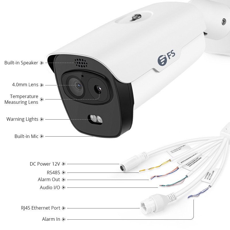 IPC401HT-4M-B, Super HD 4MP Dual-spectrum Thermal Bullet Network Camera with Build-in Mic, Human Body Temperature Screening, Abnormal Temperature Alarm, PoE IP Camera with Fixed 4.0mm Lens