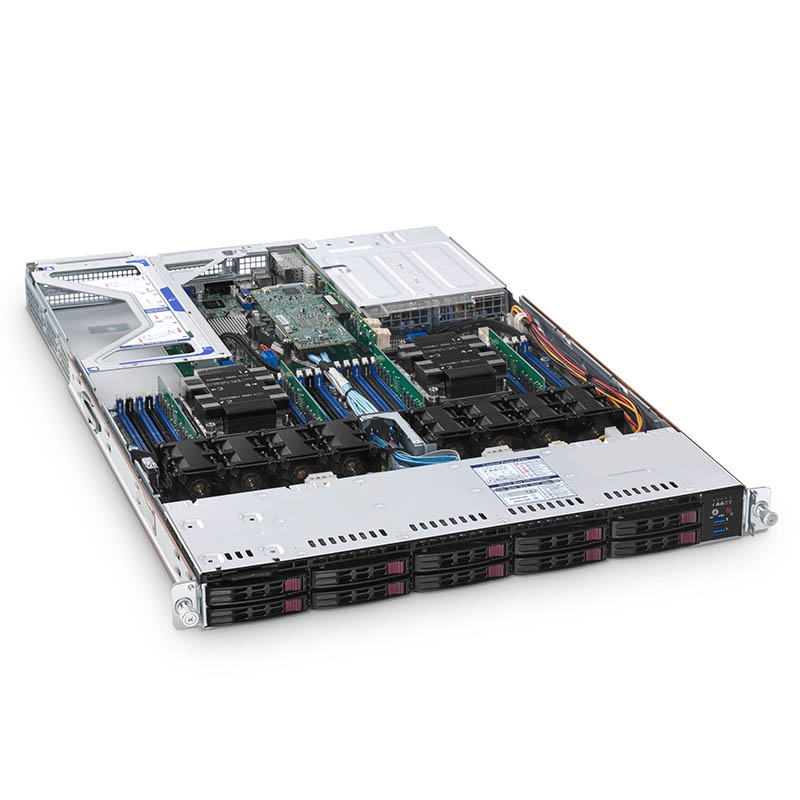 RS6140, 1U Rackmount Server, Dual Intel® Xeon® Scalable Processors, Up to 6TB DRAM, 10 x 2.5'' Hot-swap NVMe/SATA/SAS Drive Bays, 2 x 10GbE SFP+ and 2 x RJ45 1GbE Ports, 750W Redundant