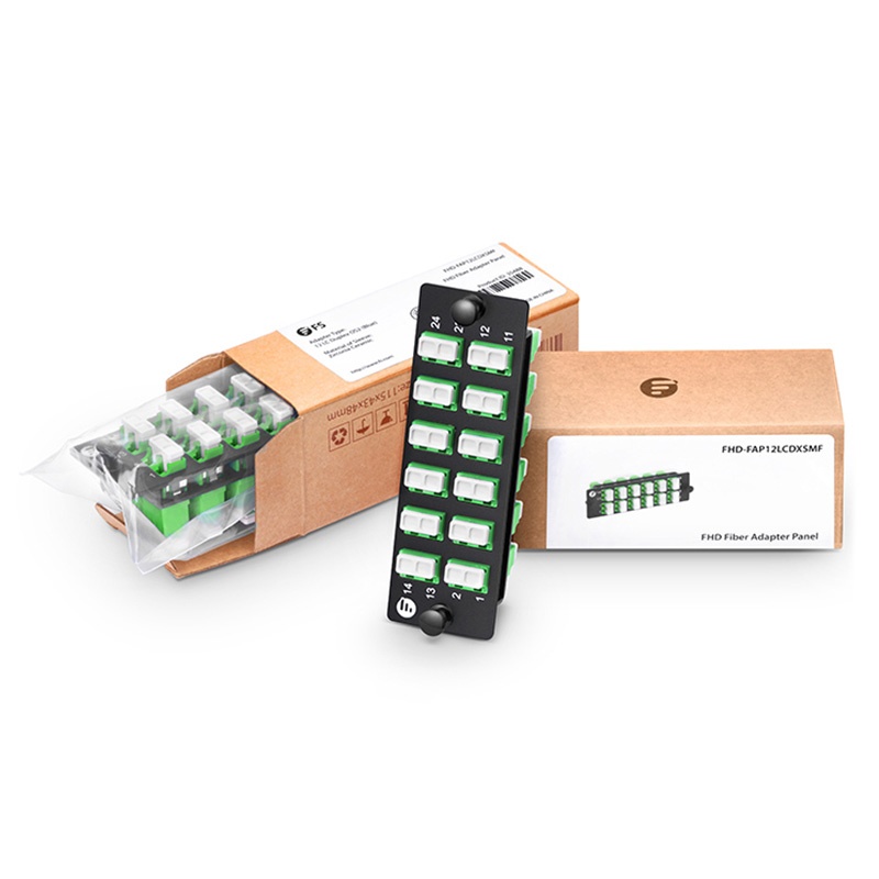 FHD Fiber Adapter Panel, 24 Fibers OS2 Single Mode, 12 x LC APC Duplex (Green) Adapter, Ceramic Sleeve