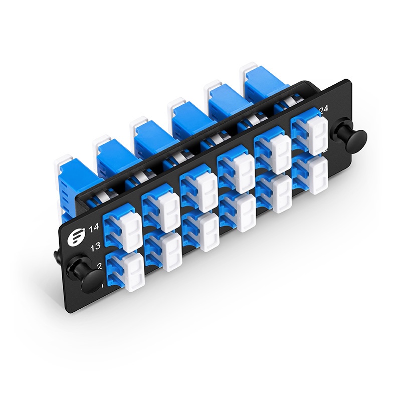 Panel de adaptadores FHD, 24 fibras OS2 monomodo, 12 x LC UPC dúplex (azul), manga de cerámica
