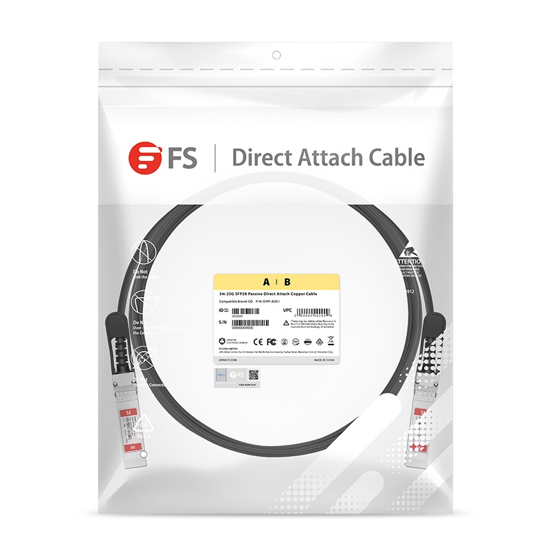 3m (10ft) 25G SFP28 Passive Direct Attach Copper Twinax Cable for FS Switches