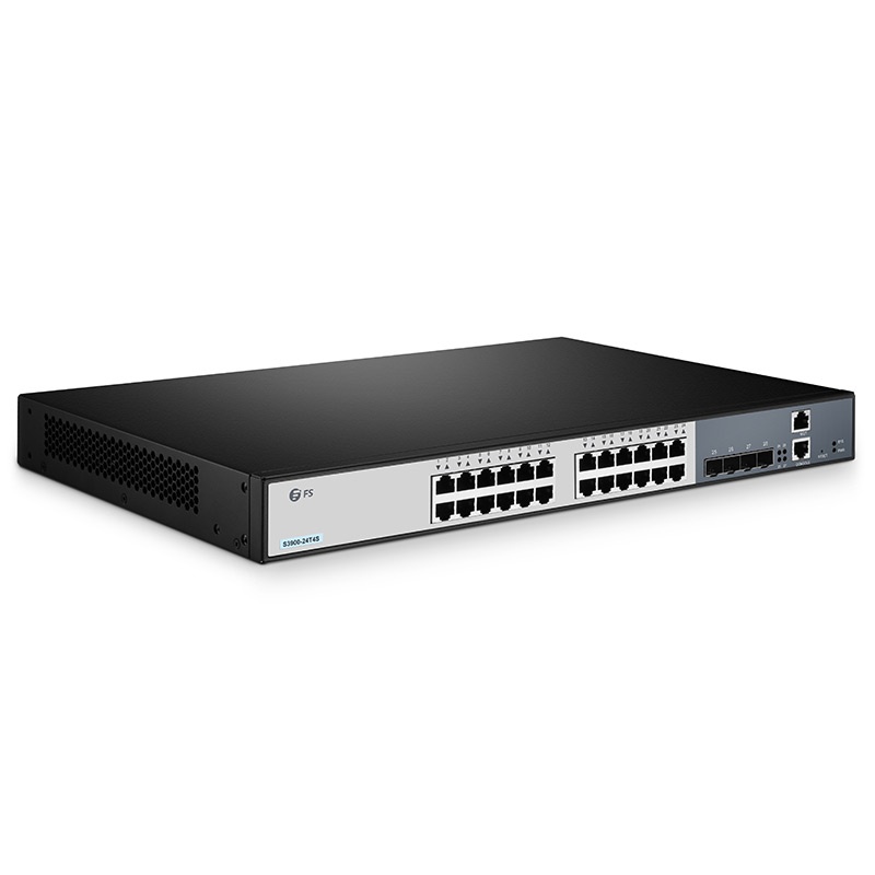 S3900-24T4S, 24-Port Gigabit Ethernet L2+ Switch, 24 x Gigabit RJ45, with 4 x 10Gb SFP+ Uplinks, Stackable Switch, Broadcom Chip, Fanless
