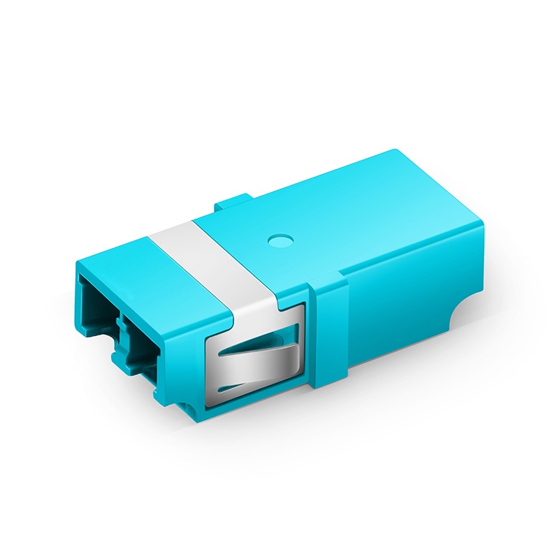 LC/UPC to LC/UPC OM3 Multimode Duplex SC Footprint Plastic Fiber Optic Adapter/Coupler without Flange, Aqua (10pcs/pack)