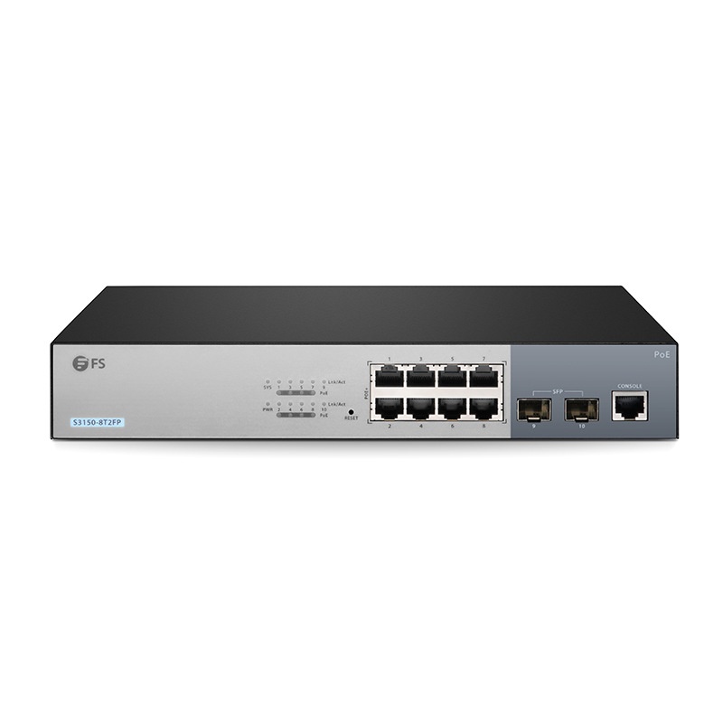 S3150-8T2FP, 8-Port Gigabit Ethernet L2+ PoE+ Switch, 8 x PoE+ Ports@130W, with 2 x 1Gb SFP, Fanless