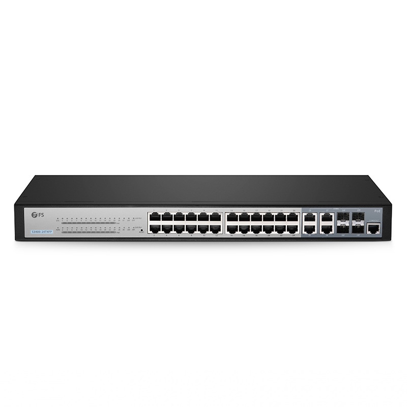 S3400-24T4FP, 24-Port Gigabit Ethernet L2+ Fully Managed PoE+ Switch, 24 x PoE+ Ports @370W, with 4 x 1Gb Combo Uplinks, Support ERPS