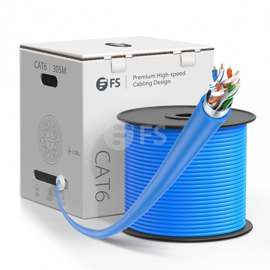 1000ft(305m)Cat6 23AWG ソリッド無酸素銅線 550MHz シールド(F/UTP)LANバルクケーブル(UL Listed認証取得  PVC CMR 青色)